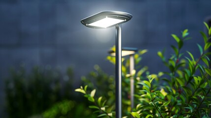 Solar-powered outdoor light isolated on transparent background, providing energy-efficient...