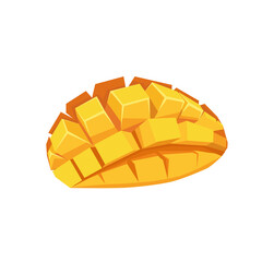 Healthy chopped half mango on white background. Isolated vector fruit in flat style