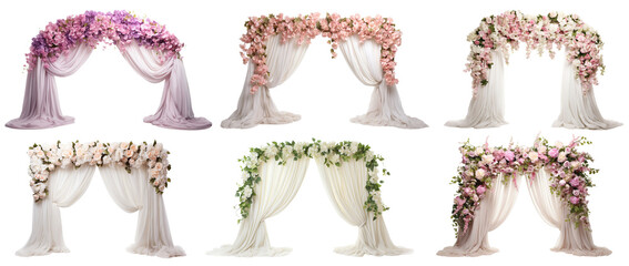 Set of beautiful wedding flower arches, cut out - obrazy, fototapety, plakaty