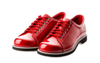 A pair of vibrant red shoes stand out against a crisp white background