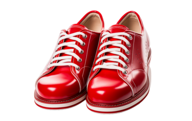 A vibrant pair of red shoes with white laces stands out against the backdrop, evoking a sense of movement and contrast