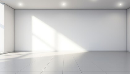 Empty white walled room and smooth floor, with interesting light background
