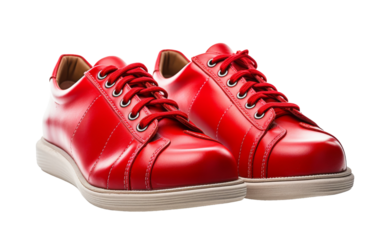 A pair of vibrant red shoes, poised for movement on a clean white backdrop