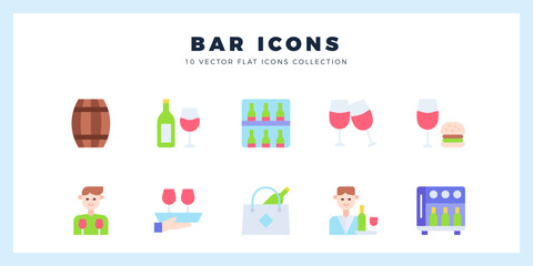 10 Bar Flat icons pack. vector illustration.