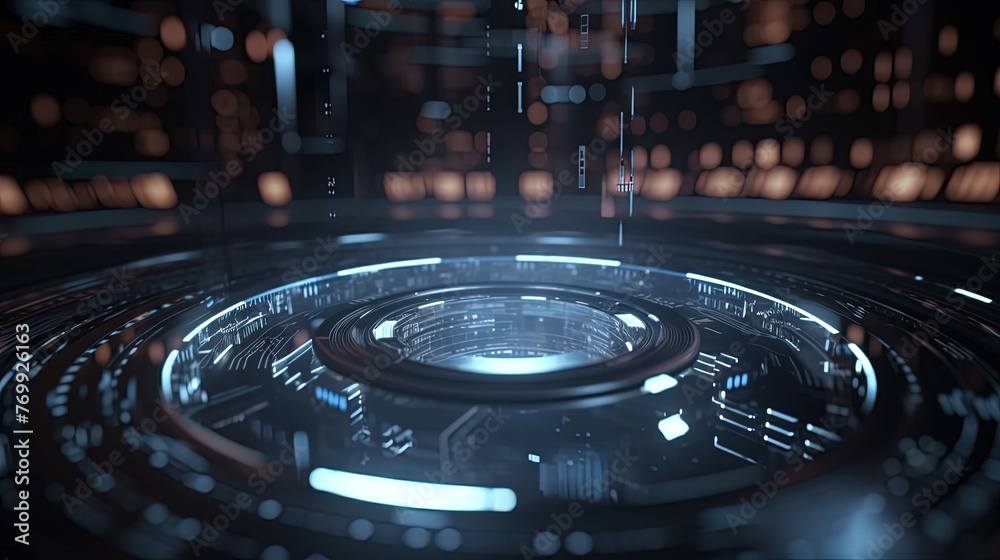 Aufkleber Technology abstract background with hud styled round interface elements in neon tech light.