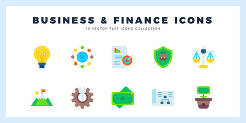 10 Business and Finance Flat icons pack. vector illustration.