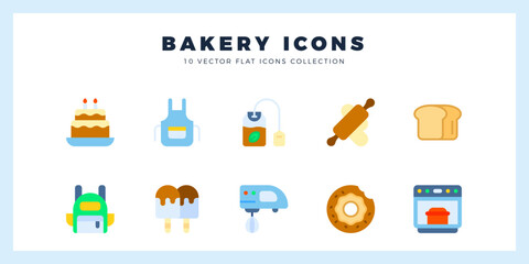 10 Bakery Flat icons pack. vector illustration.