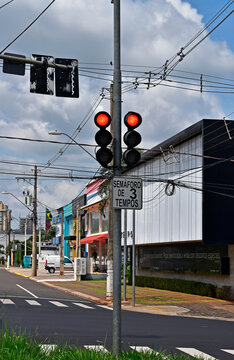 Three-stroke traffic light in Ribeirao Preto, Sao Paulo, Brazil