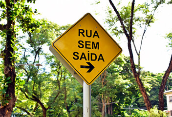 Signpost indicating dead end street, Ribeirao Preto, Sao Paulo, Brazil