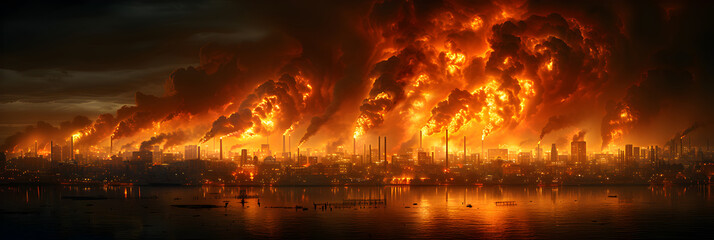 Fototapeta na wymiar A Raging Blaze Engulfs a Massive Factory Devouring , Flames with a lot of sparks coming out from it