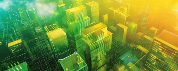Futuristic Cityscape with Neon Glow and Skyscrapers