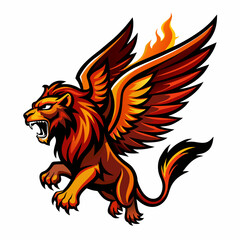 lion, Lion with wings on fire