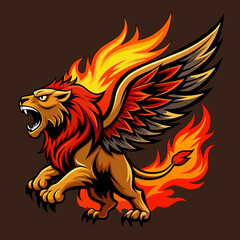 lion, Lion with wings on fire