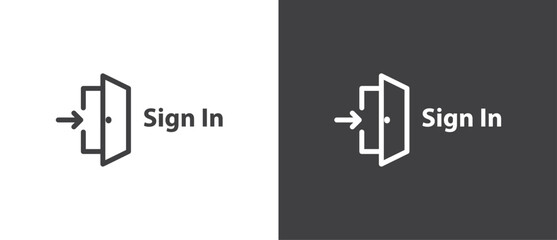 Simple icon of Sign in. Open door symbol in trendy flat style, Sign in icons isolated in black and white background.
