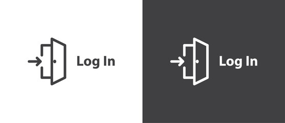 Siimple Login icon. Open the door symbol in trendy flat style, Login  icon isolated in black and white background.