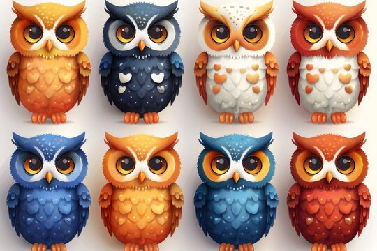 White background with cartoon owls
