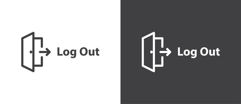 Logout icon. close door symbol in trendy flat style, logout icons isolated in black and white background.
