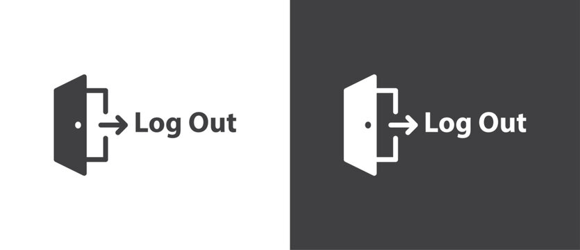 Flat icon of Log out. Close door symbol in trendy flat style, logout icons isolated in black and white background.