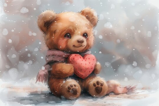 Cartoon Teddy Bear girl with a heart