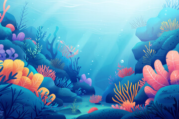 Fototapeta na wymiar Vibrant Underwater Sea Life - Coral Reef Ecosystem Illustration