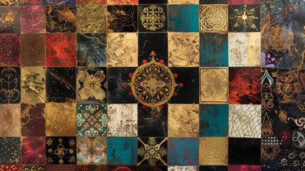 color photo of an exquisite gameboard featuring a fusion of cultural motifs and artistic expressions