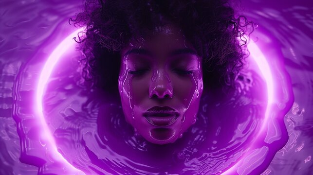 African young woman soaks himself in a thick purple syrup.