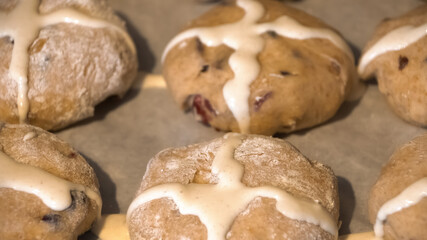 Traditional  home made  hot  cross  buns  easter 