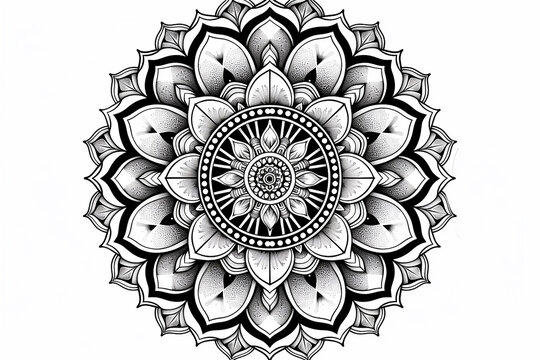 Black and white mandala to colour. AI generative. - Powered by Adobe