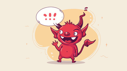 Cartoon little devil with speech bubble flat cartoon - obrazy, fototapety, plakaty