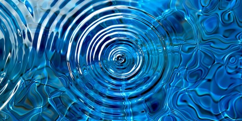 A blue water droplet with ripples in it - obrazy, fototapety, plakaty