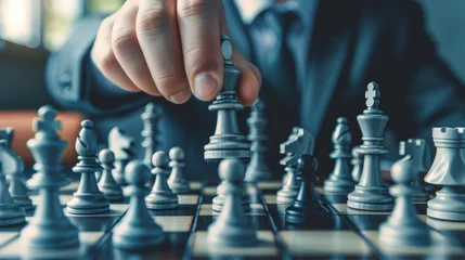 Foto op Aluminium chess battle, victory, success, leader, teamwork, business strategy . business man wear business suit move prepare move king chess pieces, plan strategy lead successful business competition leader © pinkrabbit