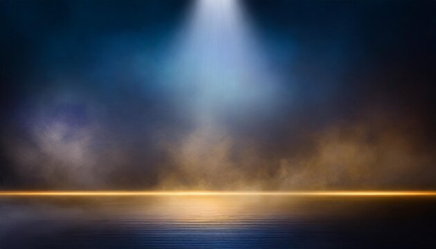 dark blue room background with smoke and floor dark empty scene blue neon searchlight light smoke night view rays