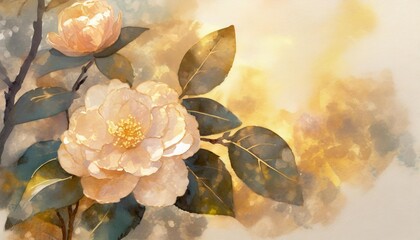 camellia flowers watercolor background