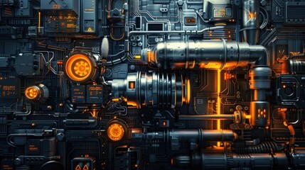 Intricate and detailed modern machine cyberpunk wall background AI generated image