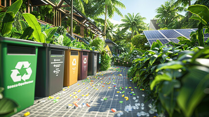 Eco-Friendly Waste Management Solutions with Recycling Bins - obrazy, fototapety, plakaty