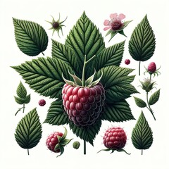 Rubus idaeus (Raspberry Leaf) - obrazy, fototapety, plakaty
