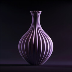 **single isolated parametric dark lavendar colored vase, 3d printed, ceramic, horizontal ridges,...