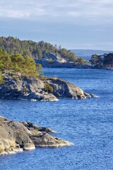  View of Bjorno nature reserve on a nice winter evening in the Stockholm archipelago