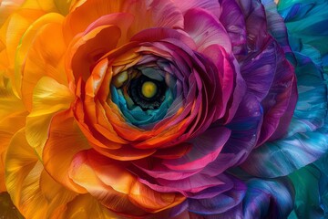 A Vibrant Explosion of Color: A Close-Up View of a Brightly Colored Ranunculus Flower in Full Bloom