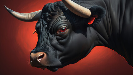 Portrait of a black corrida bull - obrazy, fototapety, plakaty