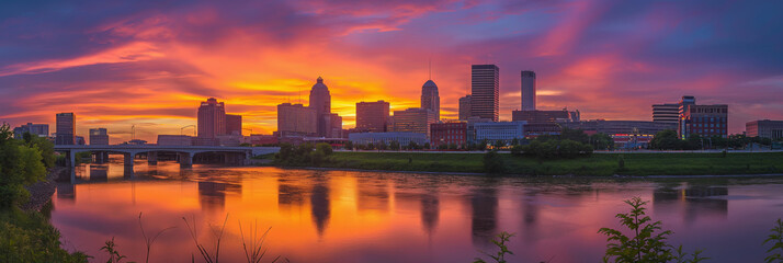 Fototapeta na wymiar American City Panorama evoking Des Moines City