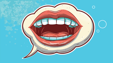Cartoon open mouth with speech bubble flat cartoon