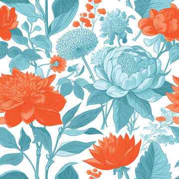 beautiful_elegant_orange_and_teal_floral_pattern