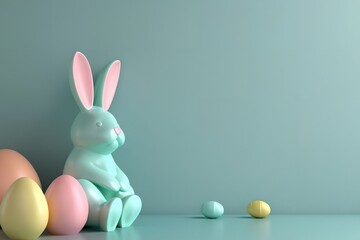 Easter bunny with eggs, beautiful Easter celebration.