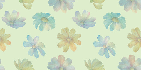 Fototapeta na wymiar delicate watercolor flowers, seamless background, colorful flowers