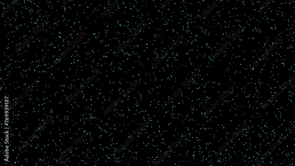Wall mural seamless video loop of very small blue particles moving randomly on black background