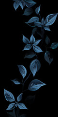 Elegant Midnight Blue Leaves on a Dark Background for Vertical Designs