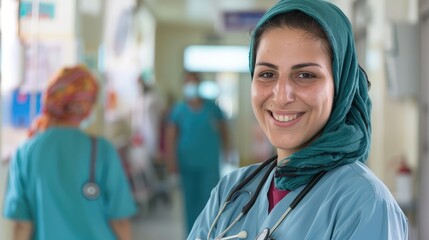Portrait of a young muslim female doctor smiling at the camera