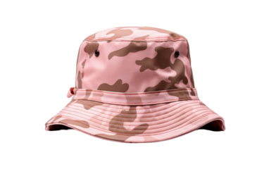 Pink camo bucket hat on a white background
