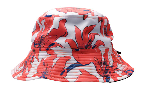 A charming red and white hat adorned with vibrant flowers in full bloom